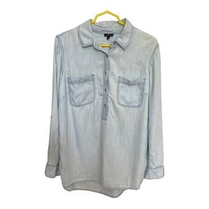 Talbots Women’s Henley Top Chambray‎ Tencel Lyocell Roll Tab Sleeve size X